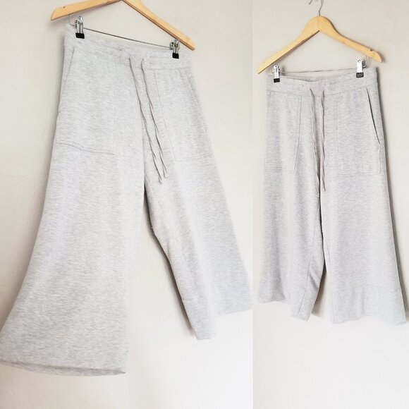 Quince SuperSoft Fleece Cropped Wide Leg Pants M Heather Gray Lounge Cozy Comfy - Picture 13 of 16